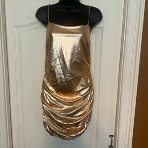 Elegant Gold Ruched Dress